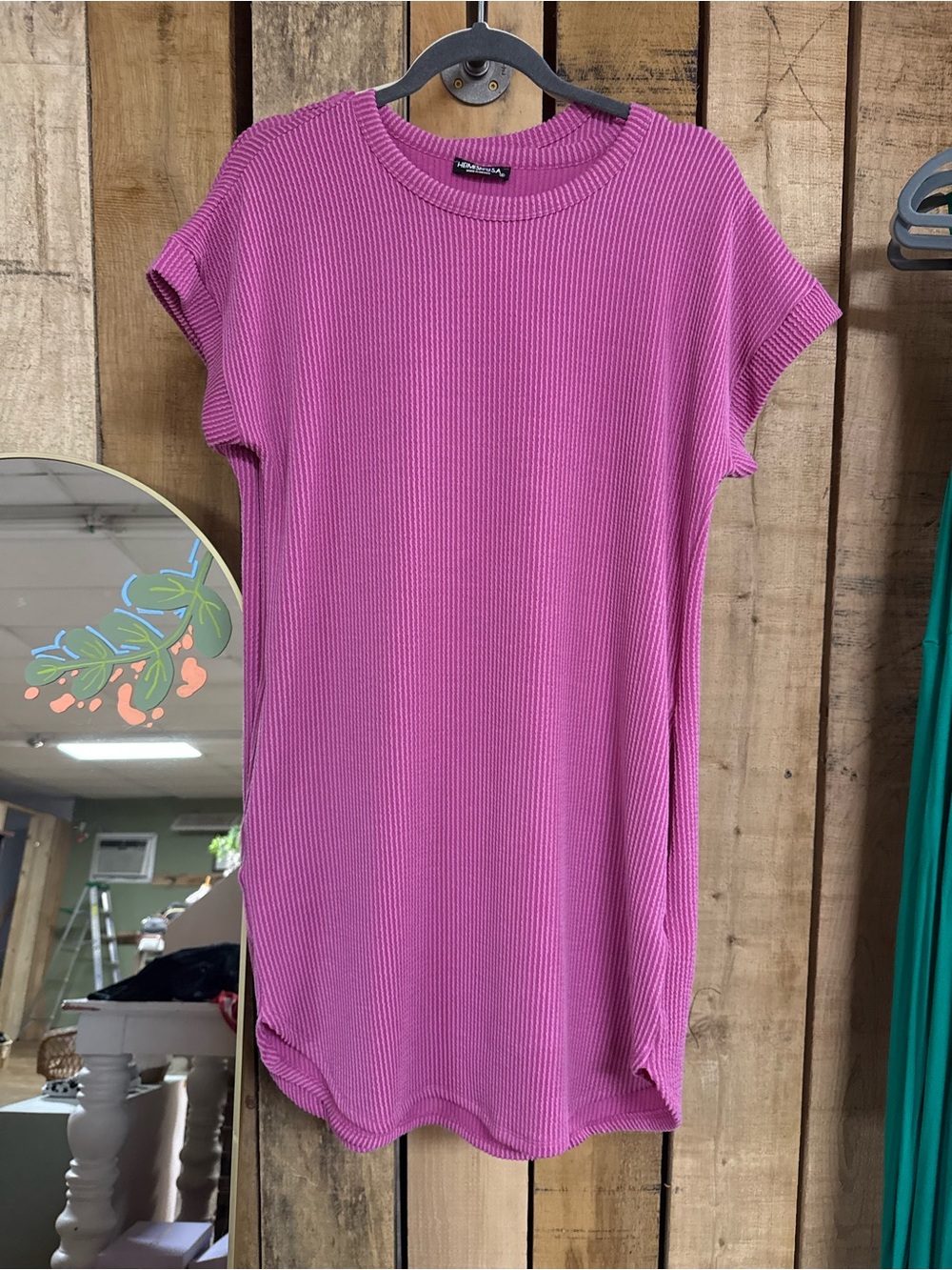 Zenana Outfitters Ribbed Short-Sleeve Shift Tunic - Magenta Pink